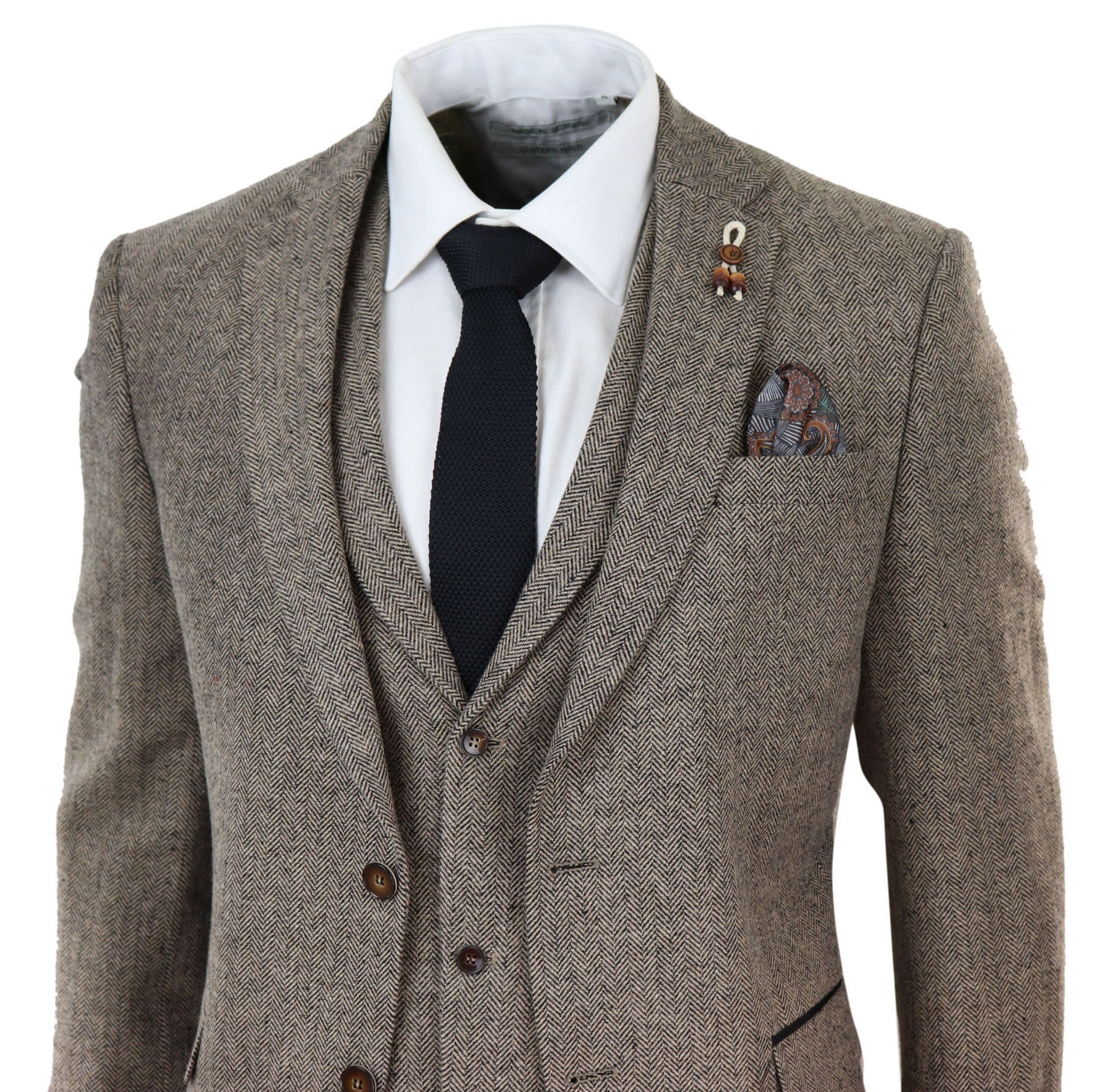 Oak-Brown Herringbone Tweed 3 Piece Suit