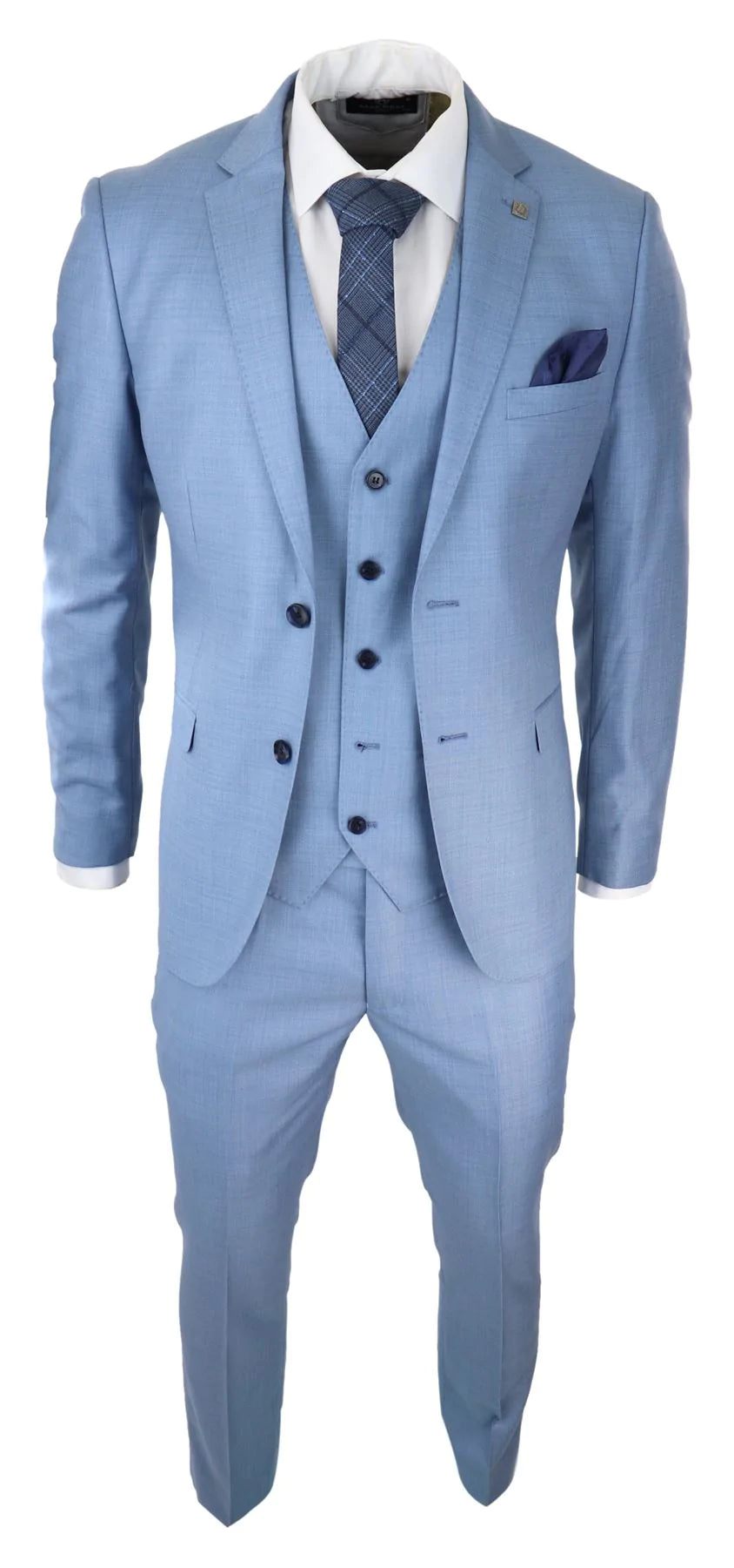 Mens Light Blue Sky 3 Piece Suit Classic Stitch Wedding Summer Prom Classic