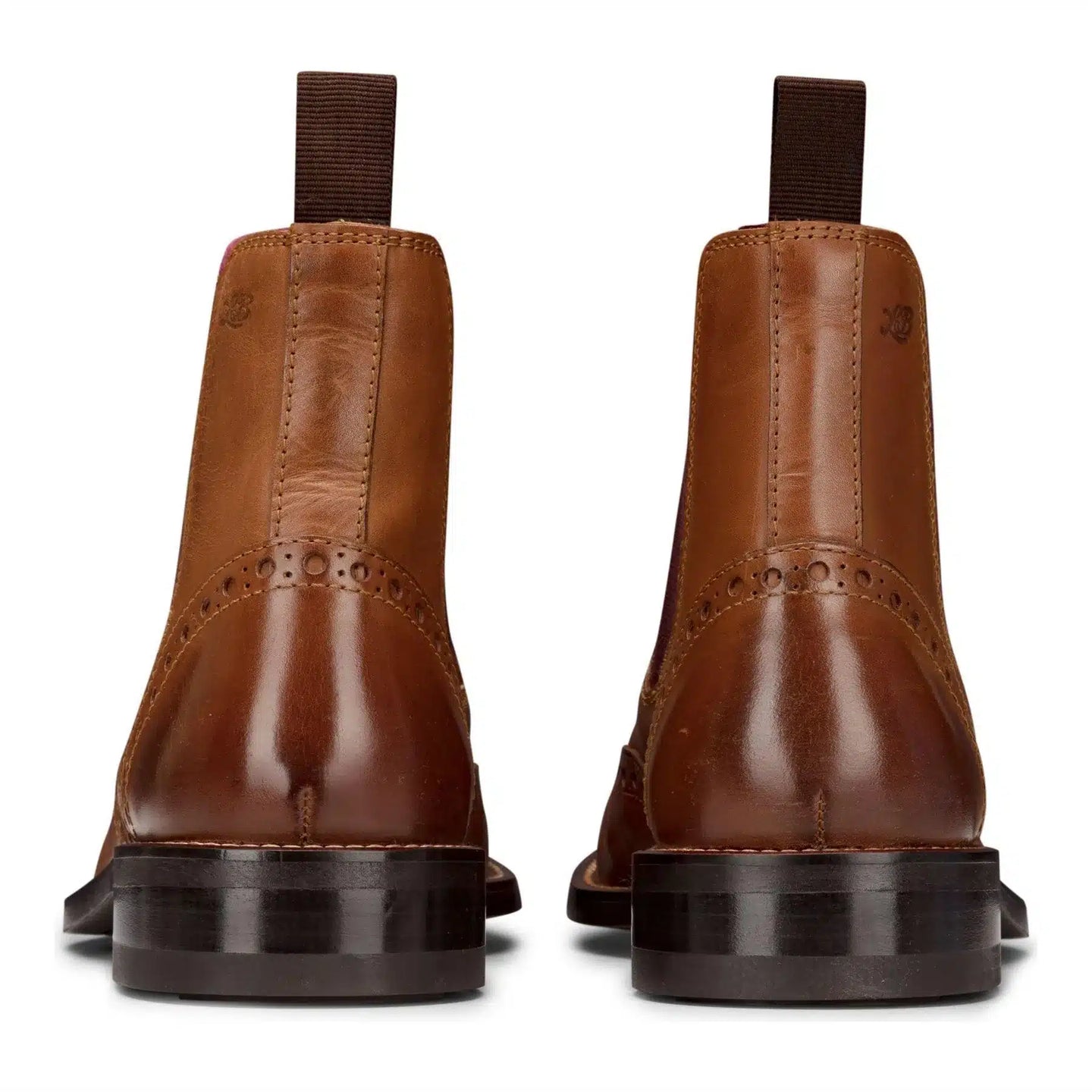 Mens Slip On Real Leather Brogue Boots Brown Tan Classic Smart Formal London