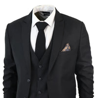 IM1 Men's Classic Black Plain Tailored Fit 3-Piece Suit