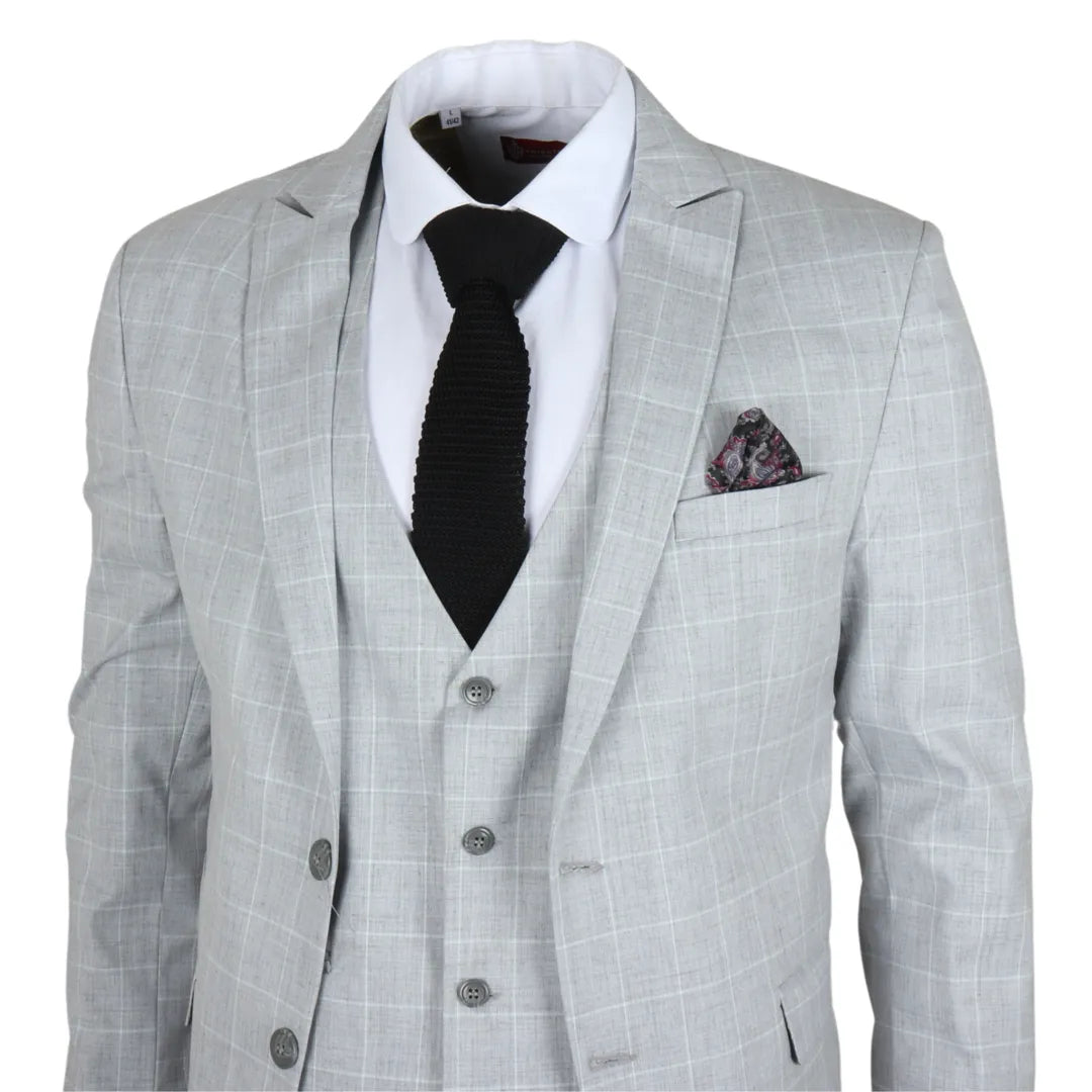 IM3 Men's Grey Checked Tailored Fit 3-Piece Suit