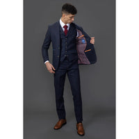 Ryan Men's Navy 3-Piece Tweed Slim Fit Suit