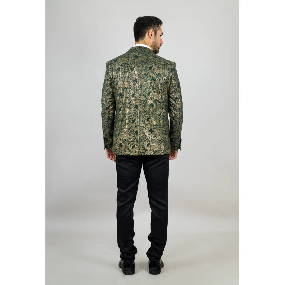 AK-28 - Men's 3 Piece Green Paisley Wedding Suit