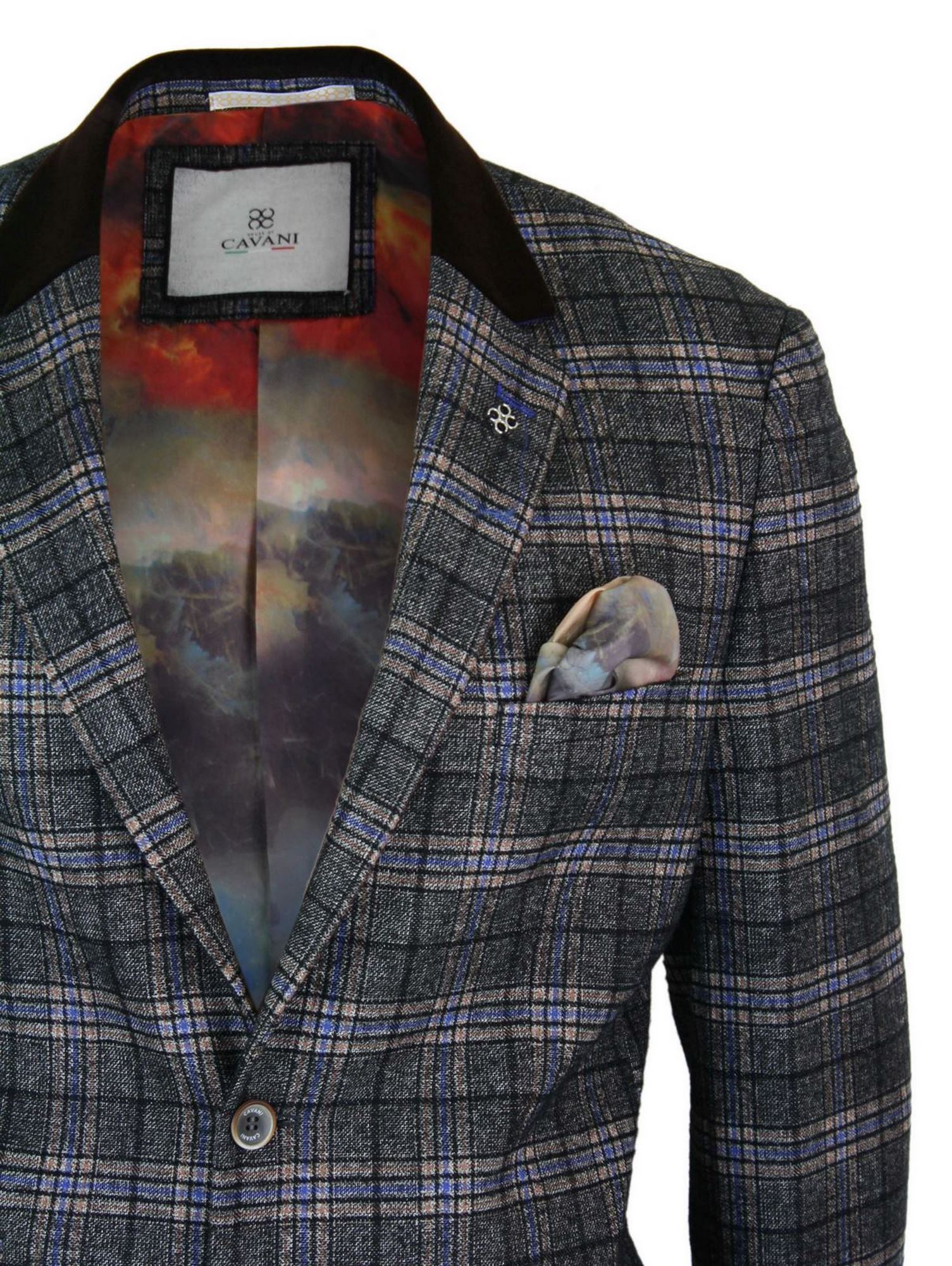 Cavani Archie - Mens Vintage Tweed Check Blazer Jacket-Black