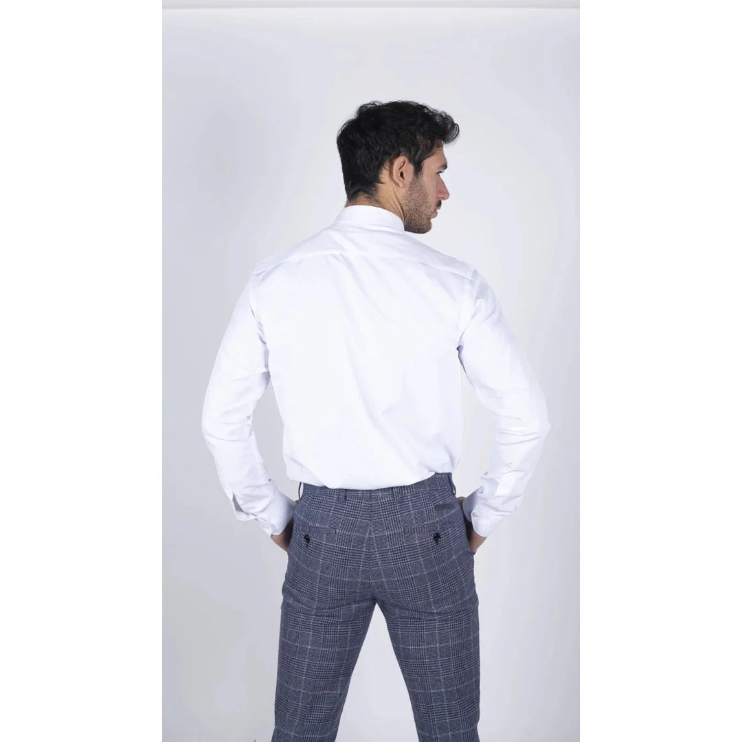Men's White Button Down Poplin Shirt With Bar & Chain Formal Classic