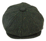 Mens Herringbone Tweed 8 Panel Cap Olive