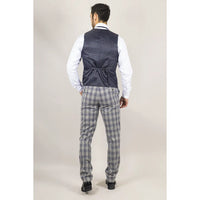 Knight Men's 3-Piece Grey and Blue Checked Suit