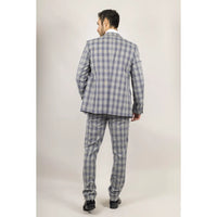 Knight Men's 3-Piece Grey and Blue Checked Suit