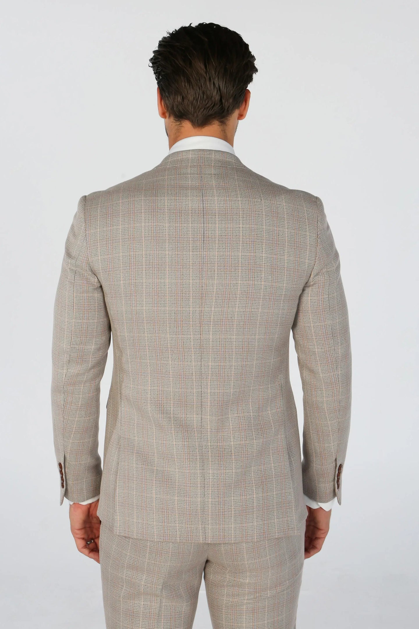 Leo - Men's Beige 3 Piece Checked Tailored Fit Suit