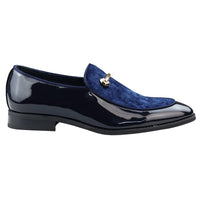 Men's Moccasin Loafers Shoes Leather Blue Lined Slip On Velvet Smart Formal Shoe