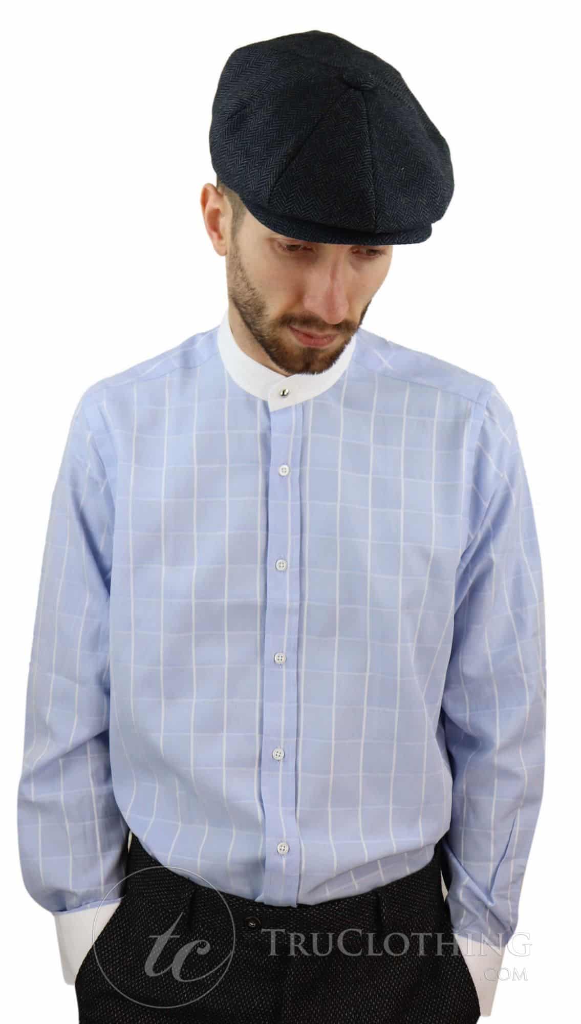 Mens Vintage Check Pattern Shirt with Removable Collar