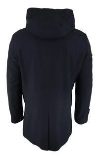 Mens 3/4 Long Overcoat Black Jacket Coat Removable Hood Smart Casual Winter Warm Wool