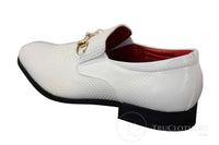 Patron 80058 - Mens White Black Patent Shiny Slip On PU Snake Crocodile Leather Shoes Gold Buckle