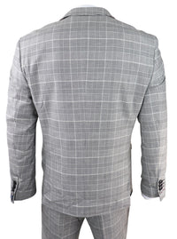 Mens Marc Darcy Grey Prince Of Wales Check Suit Ross Office Wedding Slim Fit Classic
