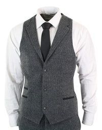 Men's Charcoal Grey 3 Piece Tweed Herringbone Suit - STZ11