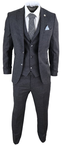 Men's Black Tweed 3 Piece Vintage Suit - STZ14