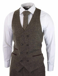 Mens Oak Brown 3 Piece Suit with Double Breasted Waistcoat