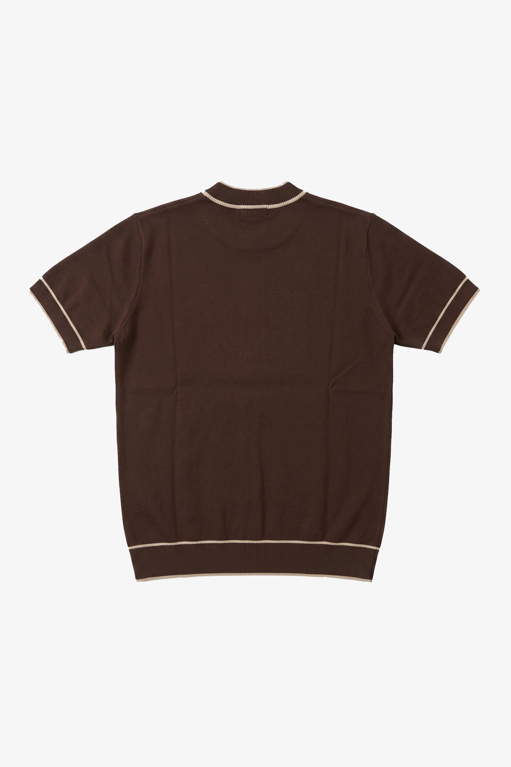 Męska brązowa dzianinowa koszulka T-shirt o regularnym kroju z kontrastowym wykończeniem i okrągłym dekoltem