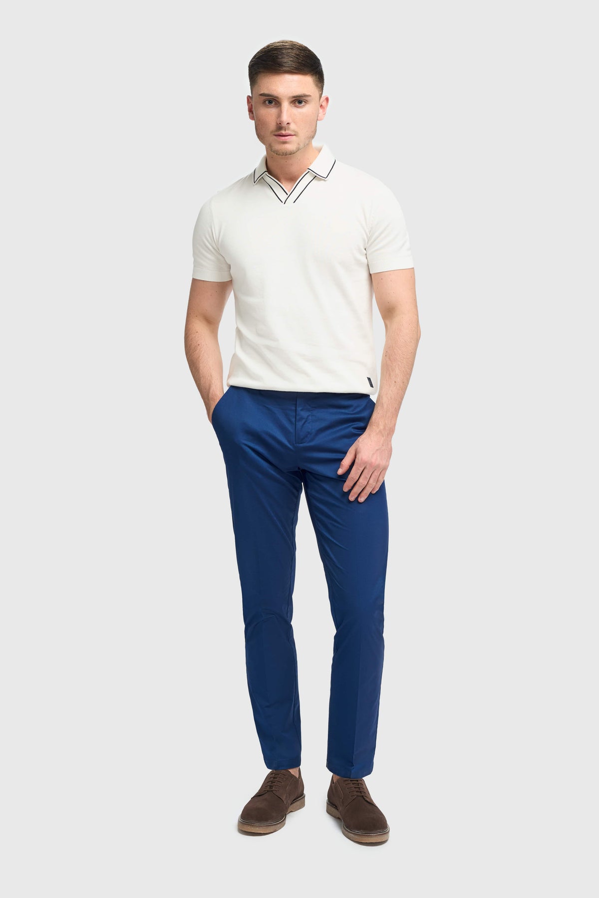 Mario - Męskie letnie niebieskie eleganckie spodnie