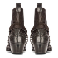 Mens Western Black Cowboy Boots Vintage Pointed Knight Ankle Country Boot Riding Real Leather