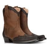 Mens High Western Boots Real Leather Brown Riding Dancing Hunting Cowboy Vintage Pointed Toe