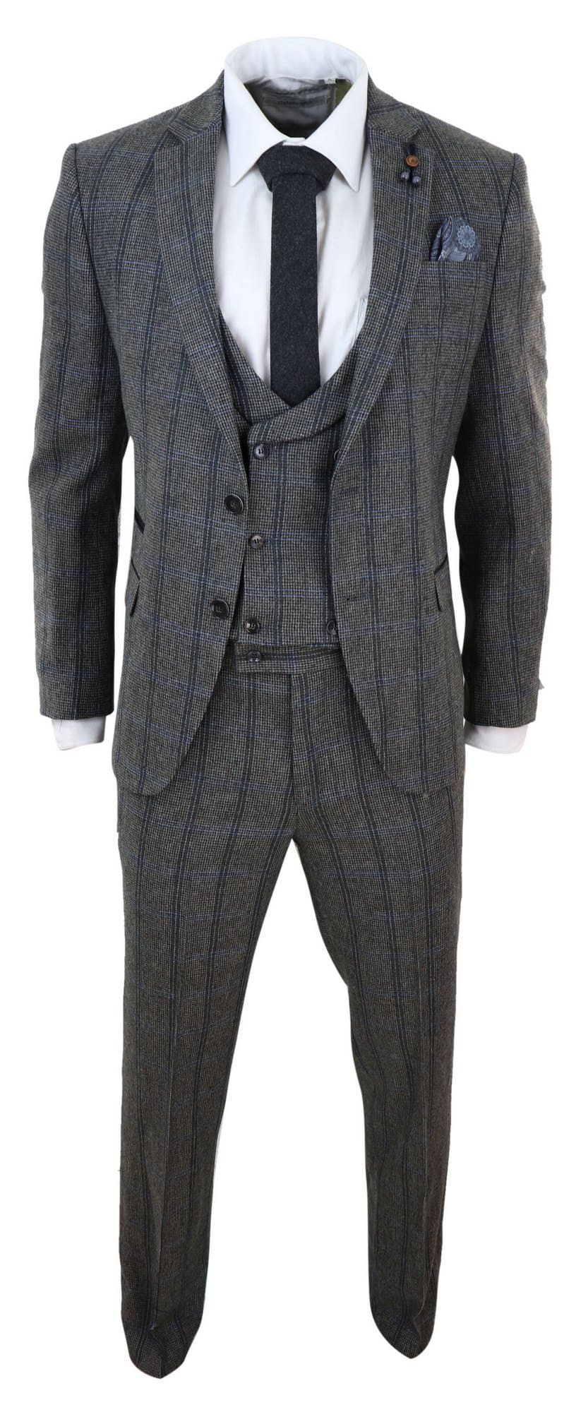 Grey Check 3 Piece Tweed Suit