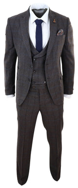 Brown Check 3 Piece Tweed Suit