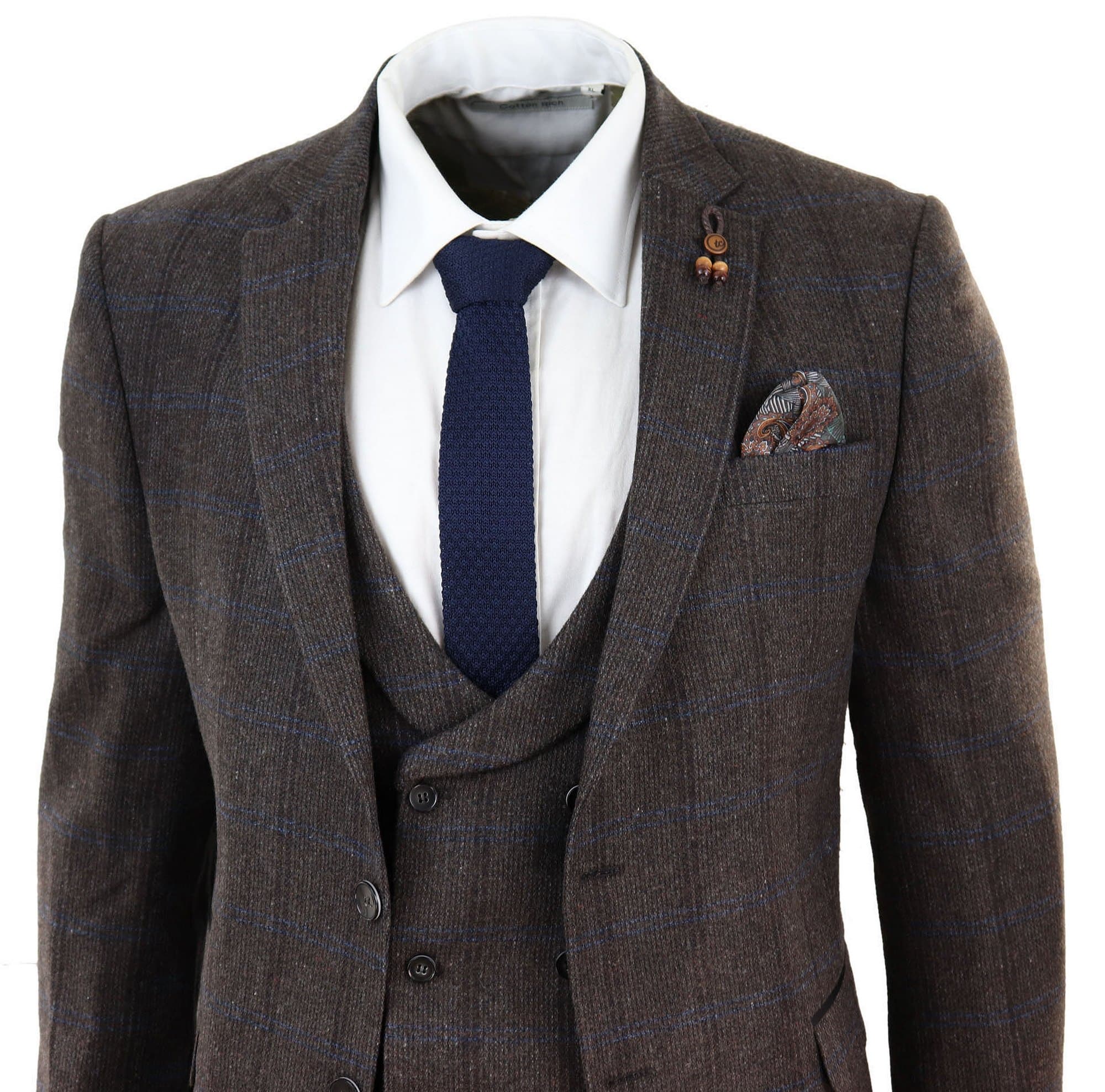 Brown Check 3 Piece Tweed Suit