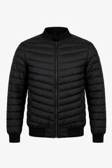 Męska czarna pikowana kurtka typu bomber, lekka, pikowana, zapinana na zamek
