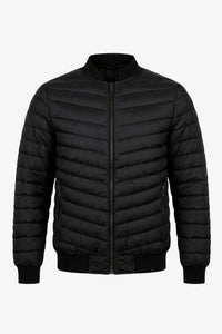Męska czarna pikowana kurtka typu bomber, lekka, pikowana, zapinana na zamek