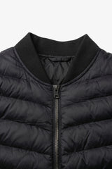Męska czarna pikowana kurtka typu bomber, lekka, pikowana, zapinana na zamek