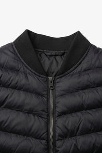 Męska czarna pikowana kurtka typu bomber, lekka, pikowana, zapinana na zamek
