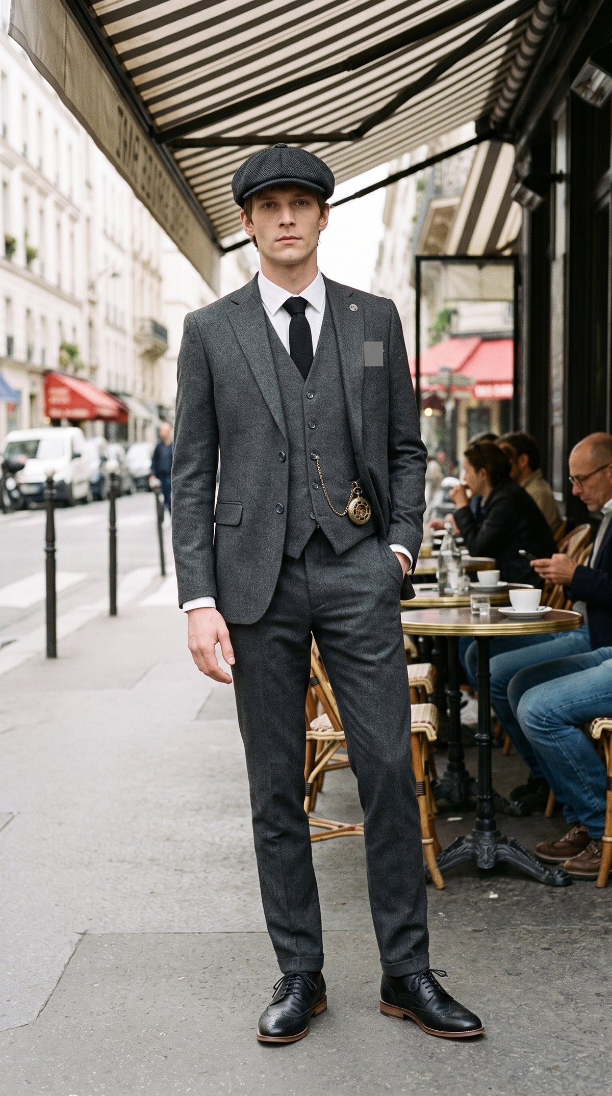 Look #831 styled with Męski szary wełniany garnitur
