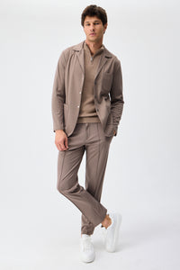 Męska marynarka z miękkiego dżerseju w kolorze taupe brown, elegancka, casualowa
