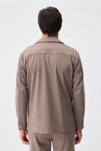 Męska marynarka z miękkiego dżerseju w kolorze taupe brown, elegancka, casualowa