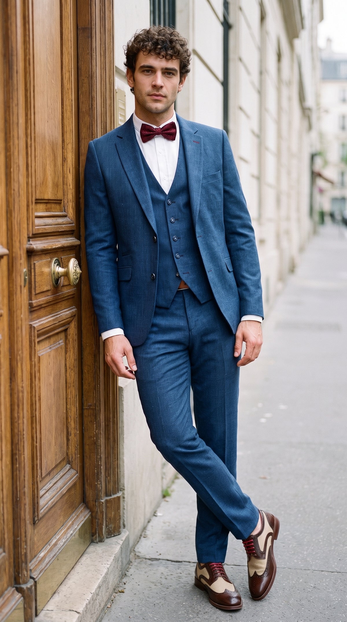 Look #839 styled with Męski niebieski letni garnitur lniany