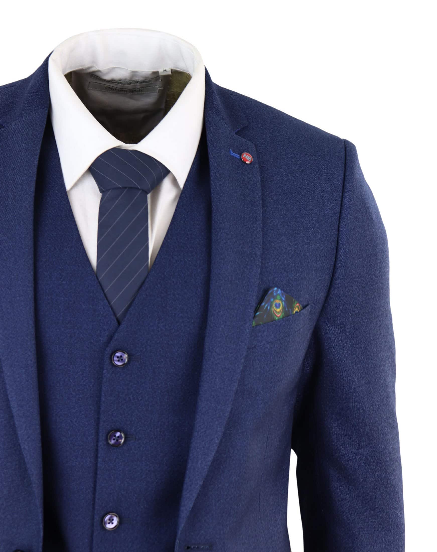 Mens Navy Blue Slim Fit 3 Piece Suit