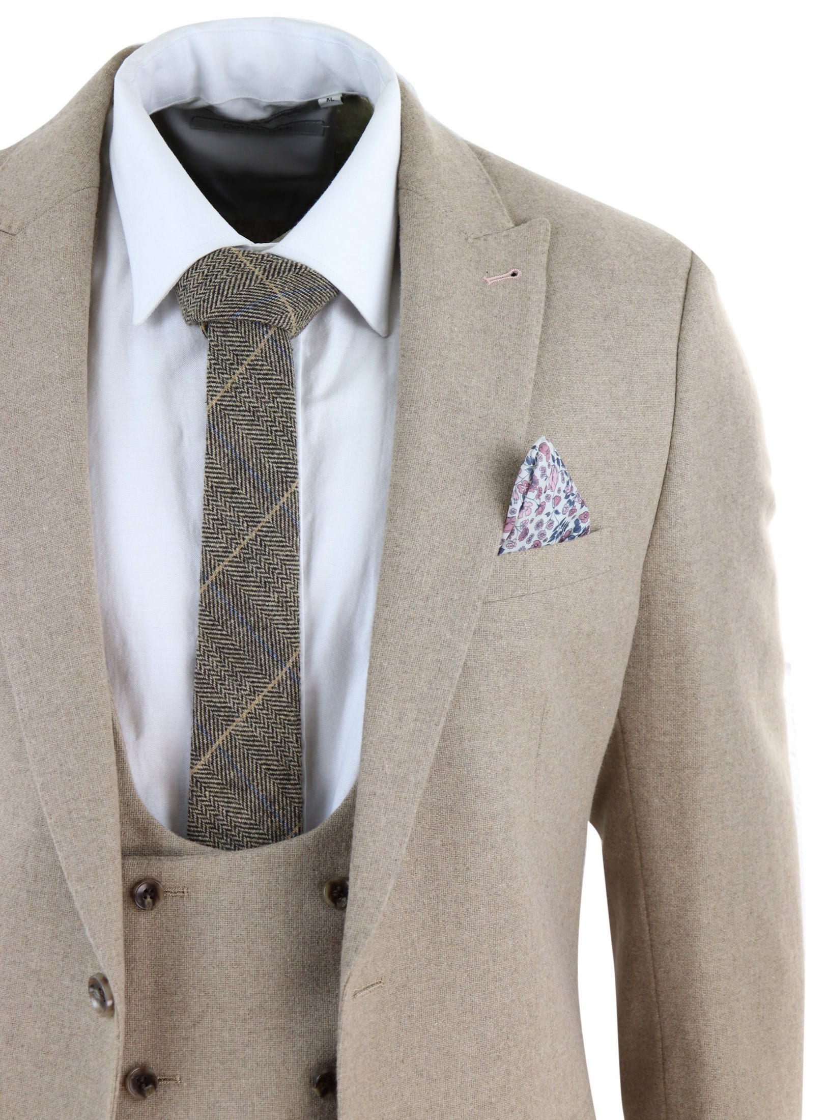 Men's Beige 3 Piece Wool Suit