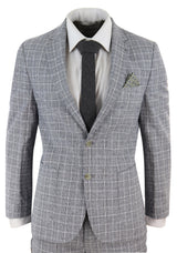 Men's Black-Grey Check 2 Piece Linen Suit