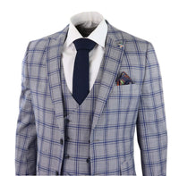 Men's Grey Blue Check 3 Piece Suit