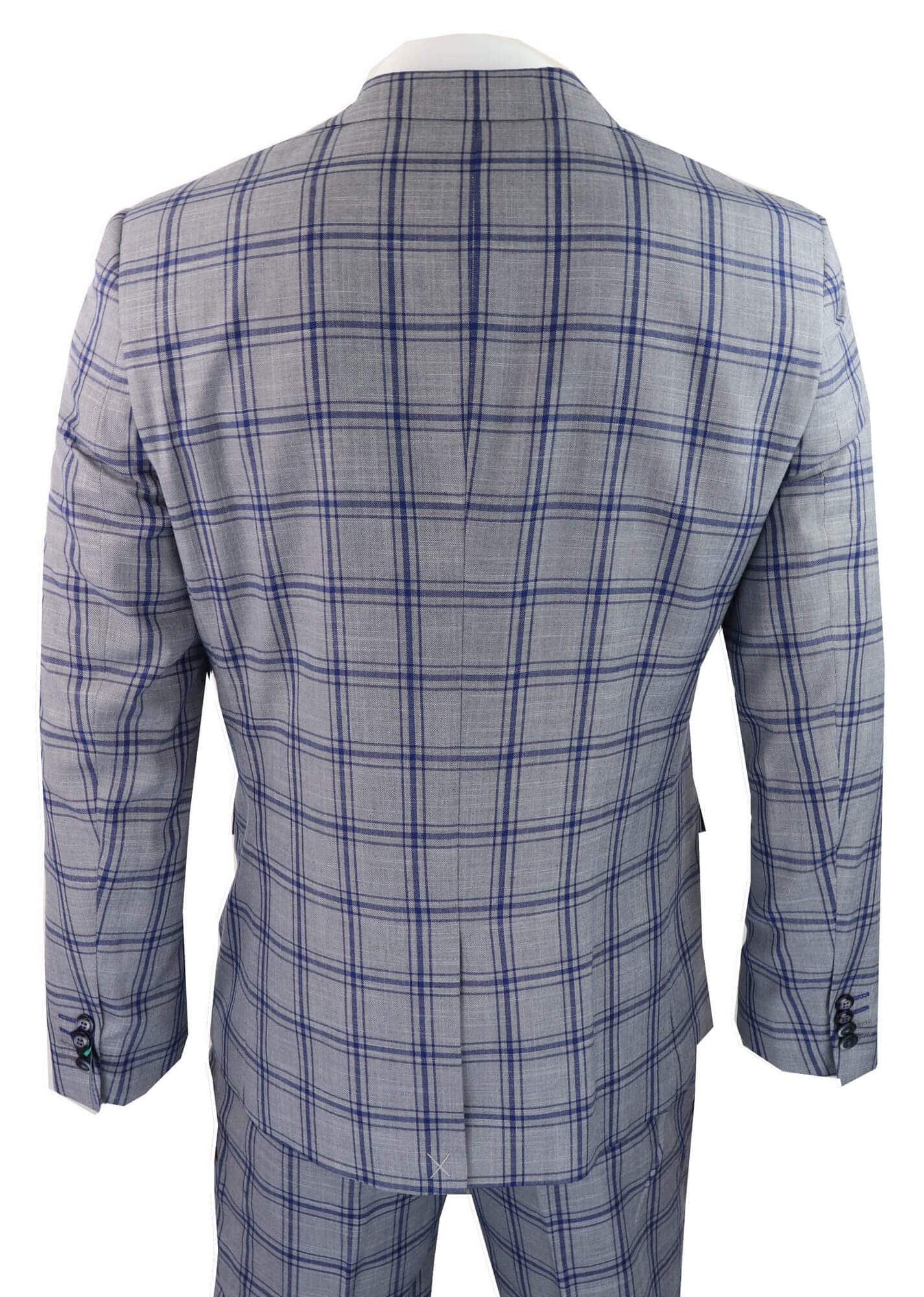 Men's Grey Blue Check 3 Piece Suit