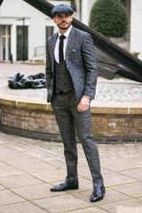 Men's Charcoal-Grey Check 3 Piece Suit
