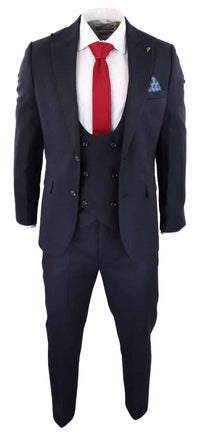 Men's Navy Herringbone 3 Piece Suit