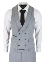 Mens Wool 3 Piece Grey Suit Double Breasted Waistcoat Wedding Party Vintage 1920s