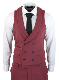 Mens Wool 3 Piece Burgundy Red Suit Double Breasted Wedding Party Vintage 1920s