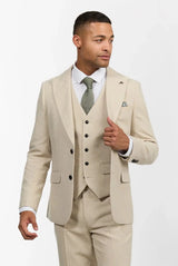 Mens Wool 3 Piece Cream Beige Suit Slim Fit Classic Wedding Party Vintage 1920s