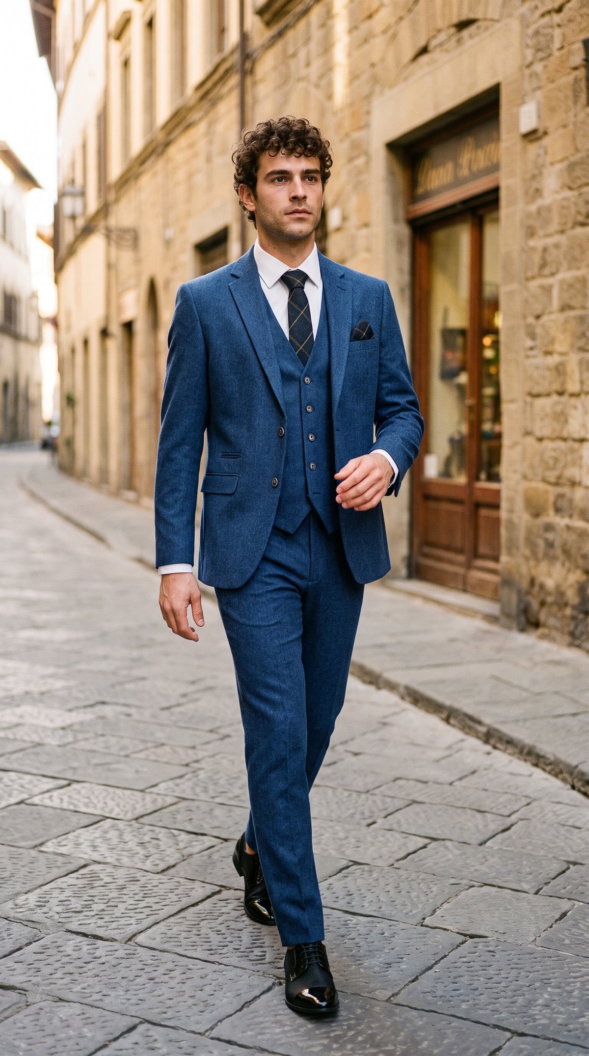 Look #263 styled with Cavani Orson - Niebieski garnitur twillowy 3-częściowy