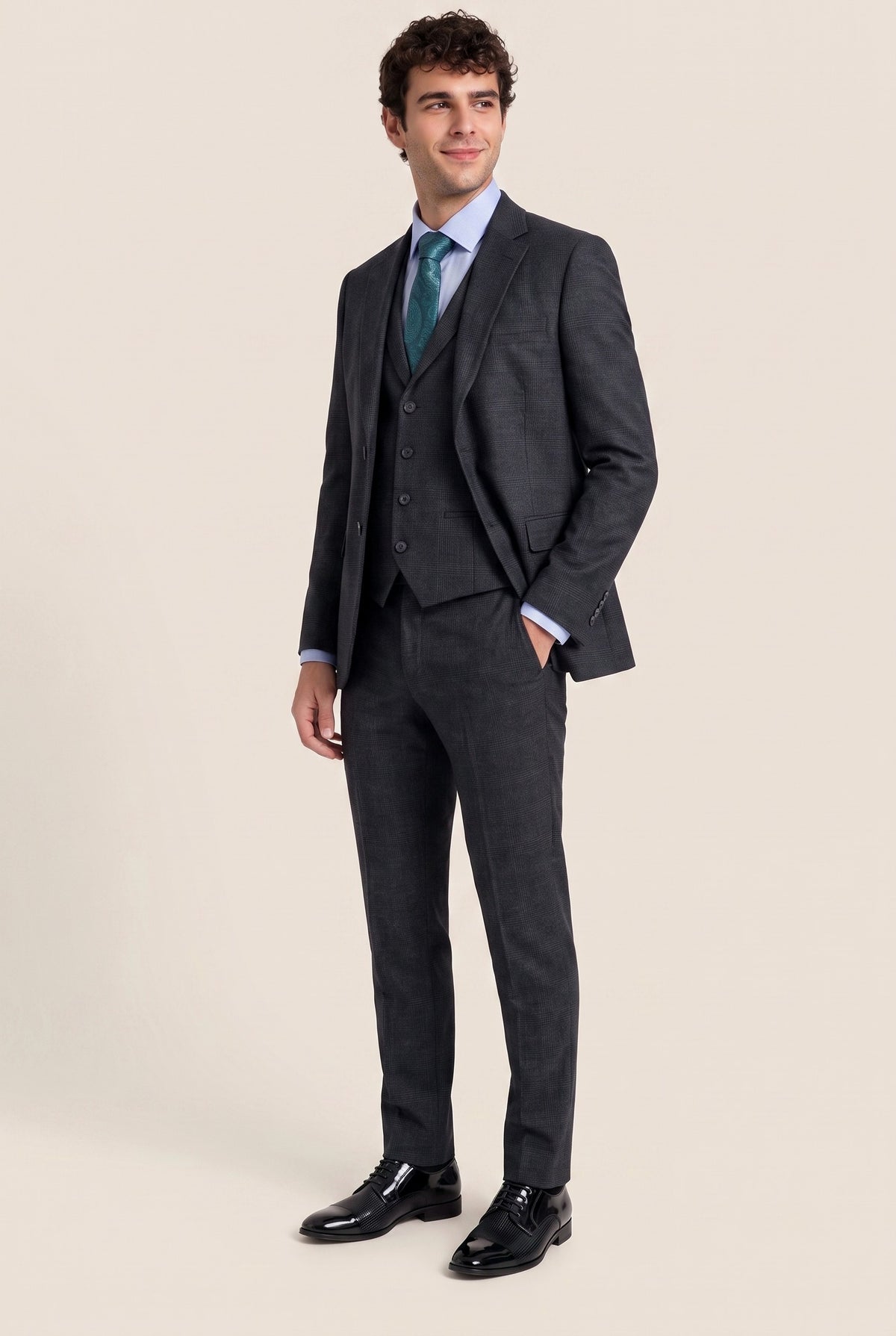Look #964 styled with Czarny garnitur męski Glen Check 3-częściowy