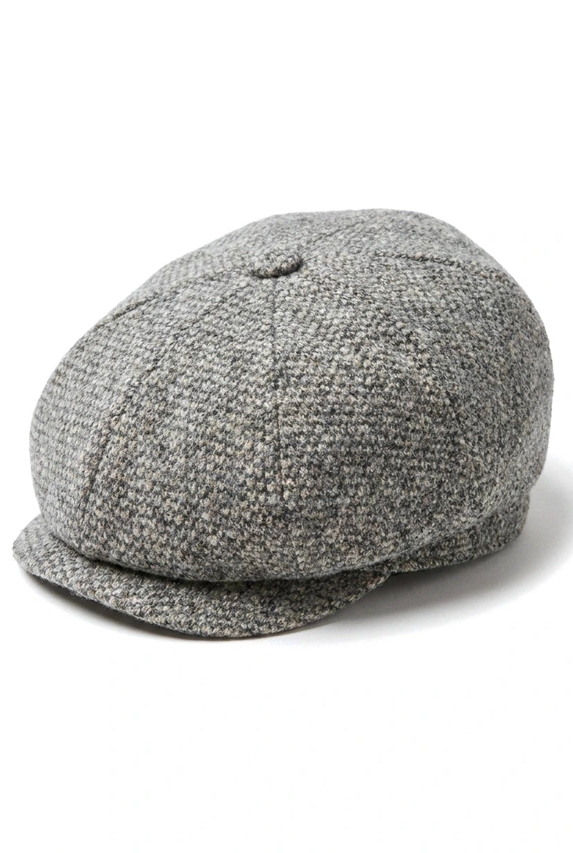 Czapka Baker Boy 8 Panel Shelby Hat z wełny tweedowej w klasycznym jasnoszarym kolorze Razor