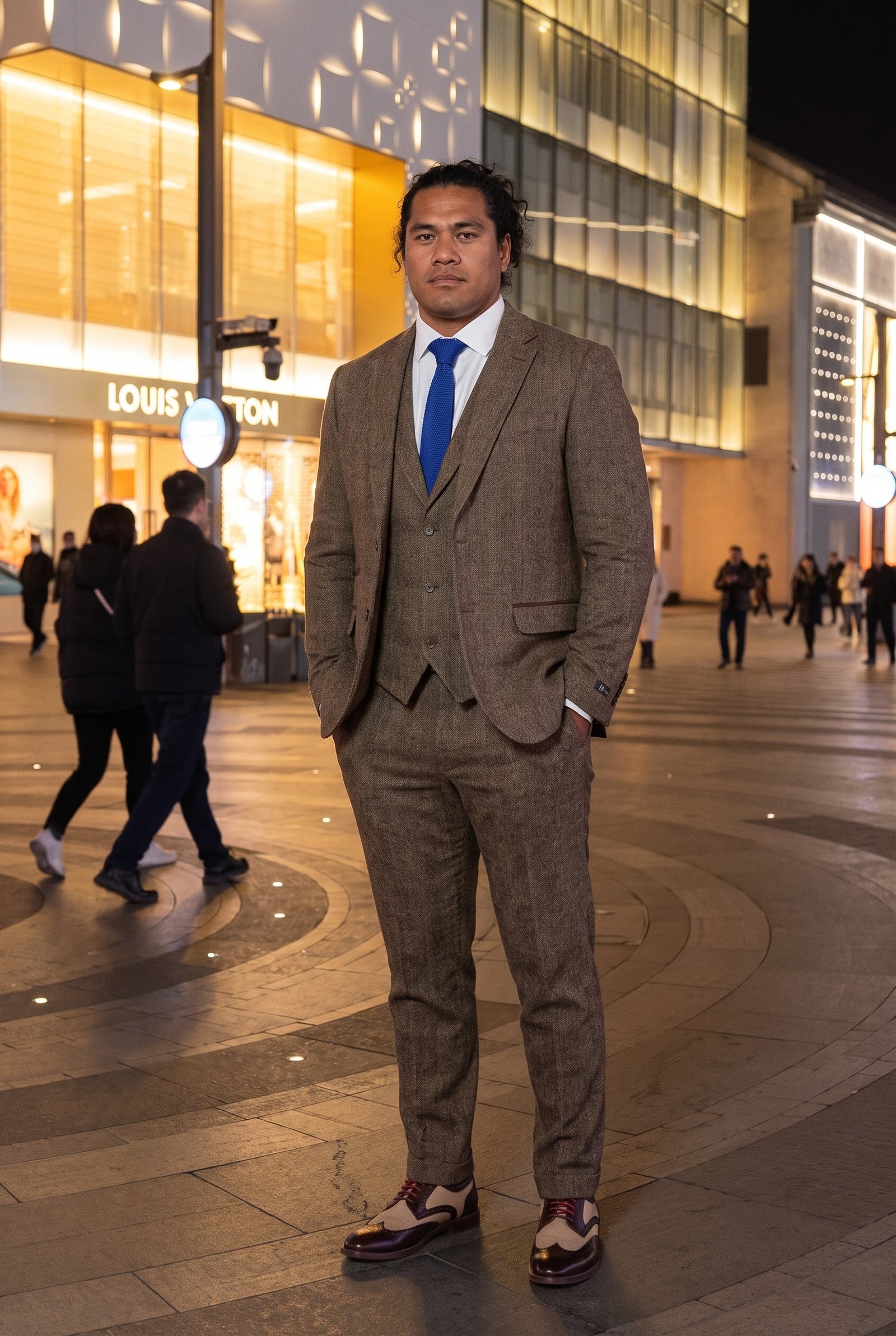 Look #966 styled with Garnitur trzyczęściowy z tweedu w jodełkę w kolorze dębowo-brązowym